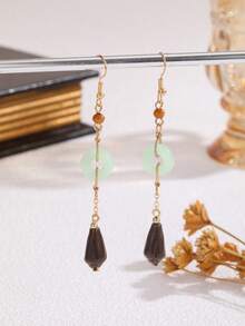1 Pair Autumn/Winter New Vintage Long Geometric Water Drop Tassel Earrings, Unique Niche Design, Sophisticated And Versatile Delicate Earrings For Women, Suitable For Daily Wear - Earring - View 2