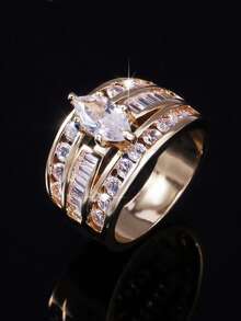 1pc Elegant Cubic Zirconia Ring, Women's Wedding Anniversary Accessory Gift - 1# - View 4
