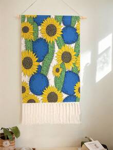 1PC Long Linen Vintage Tapestry With Tassels, Vertical Wall Hanging Decor, Flower Print. Perfect For Living Room, Bedroom, Office, Party And More Occasions. - Multicolor - View 7