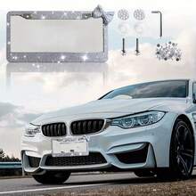 Sparkling License Plate Frame, Crystal Bling Rhinestone Stainless Steel Women's License Plate Frame, Diamond Car Exterior Accessories, Perfect Gift For Girls, Car Accessories, Fits Most Models - A - View 6