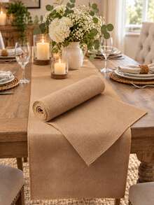 Natural Burlap Woven Table Runner, Rustic Farmhouse Linen Table Scarf, Reusable Washable Solid Color Table Decor, Multi-Scene Centerpiece Ornament For Wedding, Bridal Shower, Baby Shower, Birthday Party, Forest Picnic & Holiday Celebration. - Linen Table Runner - View 1