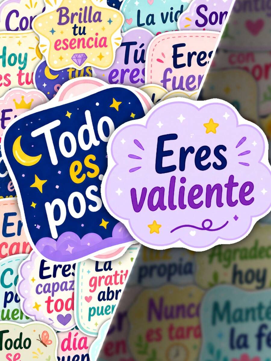 50Pcs Spanish Motivational Decor Stickers, Colorful Positive Affirmation Text Decals, Lovely Decor Decals For Scrapbooking, Water Bottle, Laptop, Notebook & Daily Stationery Decor - Multicolor - View 1