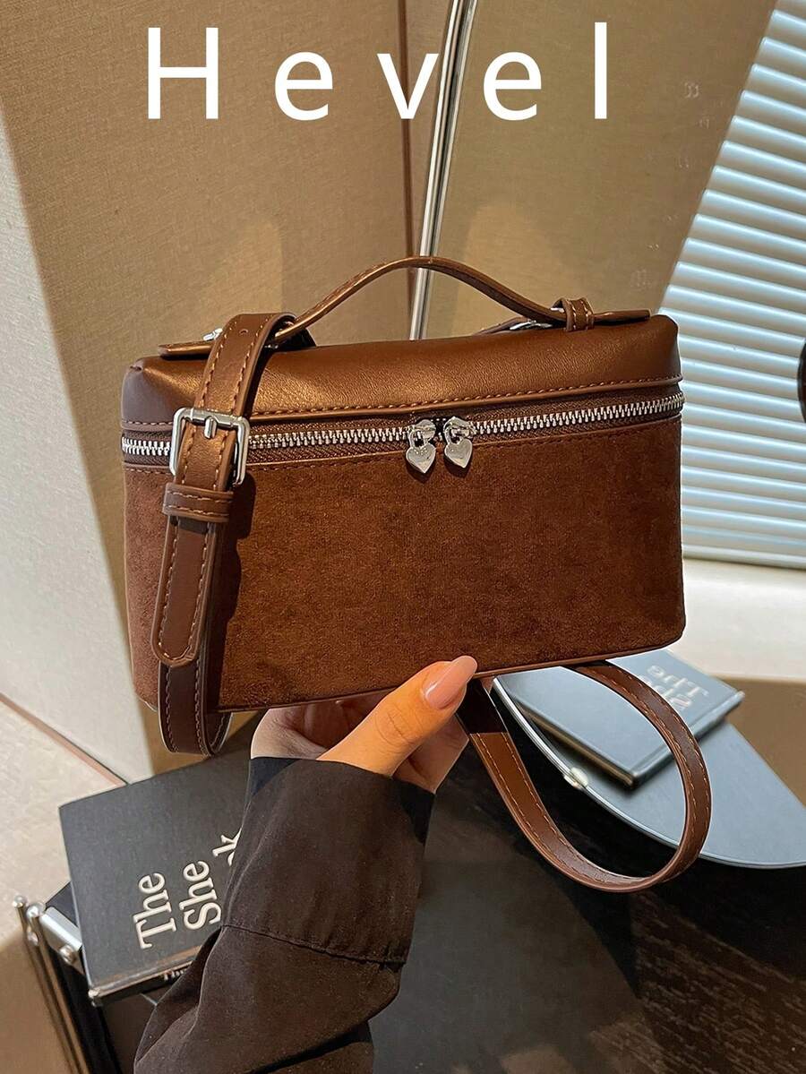 新款啞光拼接迷你手提包斜跨手機包，時尚通勤包，新年風格，女款棕色包