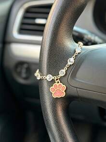 1pc Alloy Cat Paw Pendant With Rhinestones Crystal Car Steering Wheel Decoration, Car Interior Decoration Accessory, Car Hanging Ornament - A - View 1