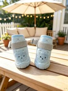 Winter Pet Dog Snow Boots, Cute Bear Embroidery, Anti-Slip, Wear-Resistant, Elastic Hook-And-Loop, Outdoor Warm Dog Shoes - Baby Blue - View 9