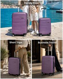 Travel Luggage Set 3 Piece Hard Shell Suitcase With Spinner Wheels TSA Lock Cabin Carry On 20 Inch 24 Inch Medium 28 Inch Large ABS+PC Case Purple - Purple - View 9