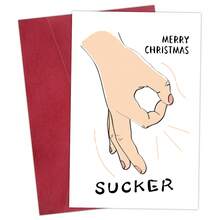 1pc Funny Christmas Card With Envelope - Playful Hand Gesture Illustration Holiday Greeting Card, Unique Festive Christmas Card For Friends, Family And Coworker, Xmas Gift - A - View 1