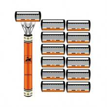 Men'S High-End Manual Razor Featuring A Yellow And Black Porcelain Design - Equipped With Stainless Steel Six-Layer Blades For A Smooth And Shave, Perfect For Grooming Beards And Mustaches. - Orange Color - View 13