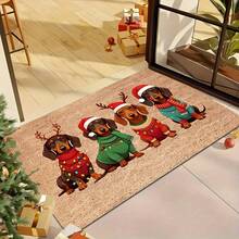 1pc Dachshund Christmas Door Mat With Christmas Hat And Sweater Pattern, Soft Polyester Fiber Indoor/Outdoor Carpet Kitchen Rugs, Machine Washable Pet Mat, Suitable For Entryway, Kitchen, Bathroom - Cute Dog Home Decor Gift For Pet Lovers - A - View 10