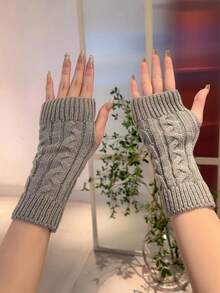 1 Pair Women's Autumn/Winter Warm Knitted Fingerless Writing Gloves, Suitable For Students - A - View 9