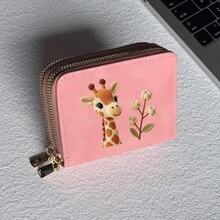 Giraffe Phone Print Card Holder, Lightweight Fashionable Women's Wallet, Suitable For Daily Use, Double Zipper Mini Wallet/Coin Purse/Card Holder - Multicolor - View 18