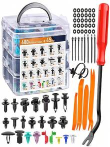 Set Klip Pengikat Plastik Mobil 725 buah, Klip Pengikat Trim Panel Pintu Fender Mobil, Kit Klip Pengikat Bumper Mobil, Termasuk 30 Ring, 10 Pengikat Kabel, Tuas Pengungkit 6 Inci dan Set Alat Pelepas Kuning 4 buah, Cocok untuk Perbaikan Mobil - 725 PCS - KOTAK - PERLENGKAPAN PERBAIKAN - View 6