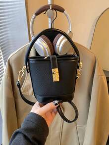 1pc Girls Solid Color PU Zipper Closure Minimalist Bucket Bag, Handheld & Crossbody, Suitable For All Seasons Daily Use - A - View 12