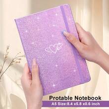 Elegant Shiny Sequin A5 Hardcover Notebook, Cute Heart Pattern College Ruled Journal, Diary Gift For Girls And Women, Suitable For Office Note-Taking - Multicolor - View 3