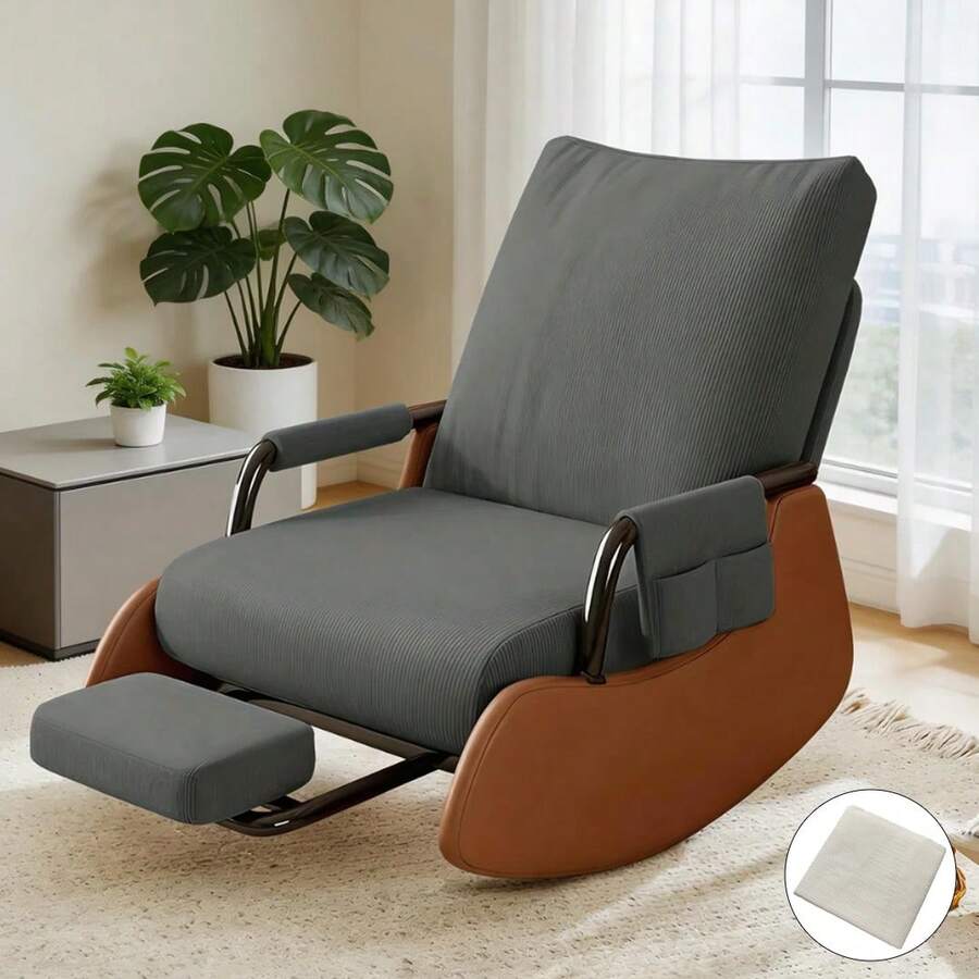 Soft-Upholstered Glider Rocking Chair Nursery Rocking Chairs With Side Pockets And Adjustable High Backrest Accent Chair With Footrest Suitable For Bedroom Living Room - Grey - View 1
