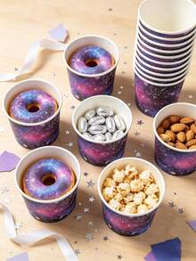 Galaxy Ice Cream Cups, Printed With Universe Starry Sky And Planet Patterns, Disposable Dessert Bowls, Suitable For Cold Drinks, Frozen Yogurt, Ice Cream, Pudding And Snacks, Perfect For Adult Sci-Fi Theme Parties, Astronomy Gatherings, Space Events, Catering Services And Dessert Shops - Multicolor - View 5