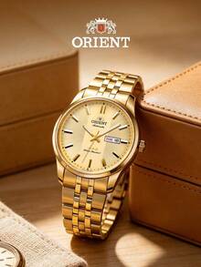 Orient Samsung Men's Automatic Mechanical Watch, Champagne Gold Dial, Full Gold PVD Steel Bracelet, Day & Date Display SAB0B007CB - Gold - View 2