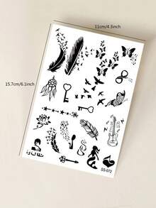 6PCS Black Butterfly Rose Floral Cat Diamond Pattern Party Gift Holiday Gift Music Festival Temporary Body Skin Waterproof Tattoo Stickers For Arm Shoulder Neck Collarbone - Black - View 9
