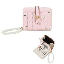 Women's Short PU Wallet, Fresh Floral Card Holder With Pearl Chain, Multi-Functional Coin Purse, Premium Cute Cartoon Card Holder - Multicolor - View 19