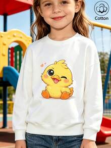 Girls' Cute Printed Drop-Shoulder Round-Neck Long-Sleeve Casual Sports Sweatshirt - White - View 10