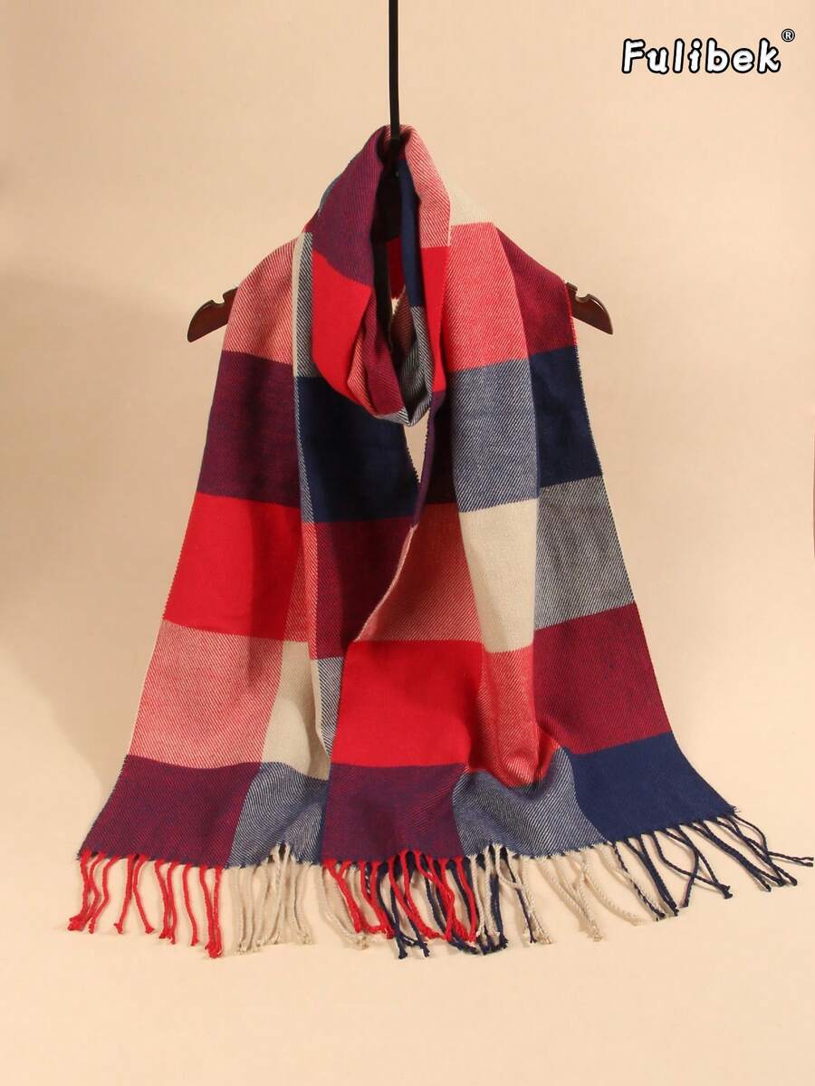 1pc New Autumn/Winter Men's Couple British Style Tassel Warm Scarf, Fashion Streetwear Soft Comfortable Shawl Suitable For Daily Use - Multicolor - View 1