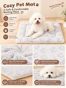 Grey Paw Print Polyester Pet Bed Mat, Breathable Washable Thickened Pet Bed, Suitable For Cats And Dogs, All-Season Use, Fits Small And Medium Pets, Not Suitable For Large Dog Breeds - Light Grey - View 4