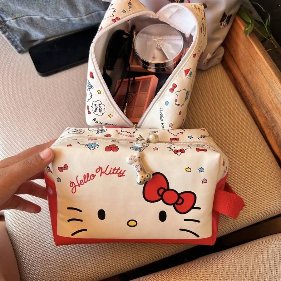 Sanrio Hello Kitty Cute Cartoon Portable Multi-Functional Waterproof Large Capacity Reusable Foldable 3D Handheld Cosmetic & Toiletry Bag (Pendant Not Included), Perfect For Outings, Commuting, Travel, Business Trips, Ideal Gift For Halloween, Christmas, Valentine's Day, Birthday, Back To School, Graduation Season (Mixed Set Randomly Sent),Makeup Organizer,Room Décor - Multi-color (Style Randomized) - View 1