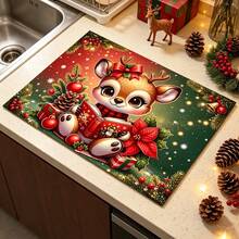 1pc Dish Drying Mat, Coffee Machine Mat, Cartoon Christmas Reindeer Pattern Dish Drying Mat, Kitchen Dish Drainer Mat, Protect Tabletop From Scratches, Suitable For Christmas And Other Holiday Scenes, Tabletop Decor Mat, Multi-Purpose Drying Mat, Home Gift, Tabletop Decoration - XYLSD-1137 - View 4