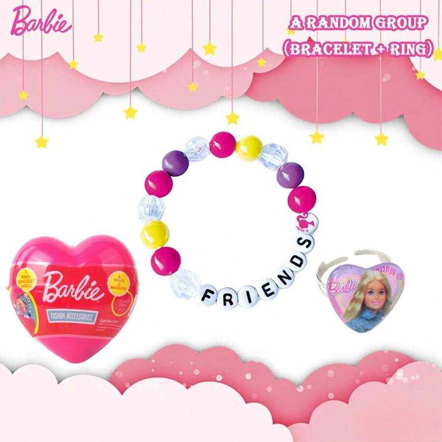 Mattel Barbie Official Authentic Surprise Blind Box Fashion Accessories, Random Bracelet & Ring 2Pcs Set, Collectible Beaded Friendship Bracelet & Heart Ring, Birthday Gift For Girls [Non-Plush Filled] - Multicolor - View 1