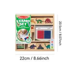 Set Stempel Kayu Melissa & Doug: Dinosaurus - 8 Stempel, 5 Pensil Warna, Bantalan Stempel 2 Warna - Bersertifikat FSC - Jahe - View 10