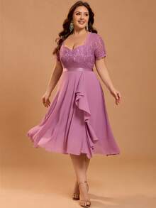 Plus Size Women's Elegant Romantic Flowy Chiffon Bridesmaid Dress, Suitable For Wedding Guests, Bridesmaids, Cocktail Parties, Graduation Ceremonies, Easter, Spring/Summer Wear - Lilac Purple - View 5