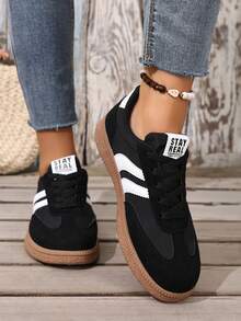 Sepatu Sneakers Olahraga Wanita Gaya Korea Jerman, Sepatu Kasual Olahraga Modis Musim Semi/Panas - Hitam - View 1