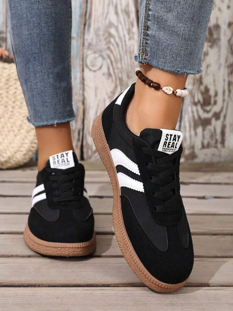 Sepatu Sneakers Olahraga Wanita Gaya Korea Jerman, Sepatu Kasual Olahraga Modis Musim Semi/Panas - Hitam - View 1