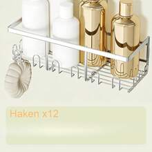 Drill-Free Shower Caddy, Hanging Shower Shelf, Silver Bathroom Storage - 1pc - View 4
