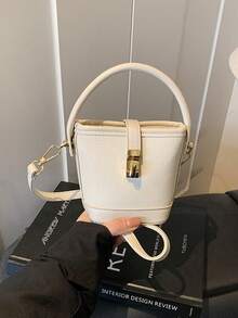 1pc Girls Solid Color PU Zipper Closure Minimalist Bucket Bag, Handheld & Crossbody, Suitable For All Seasons Daily Use - A - View 10
