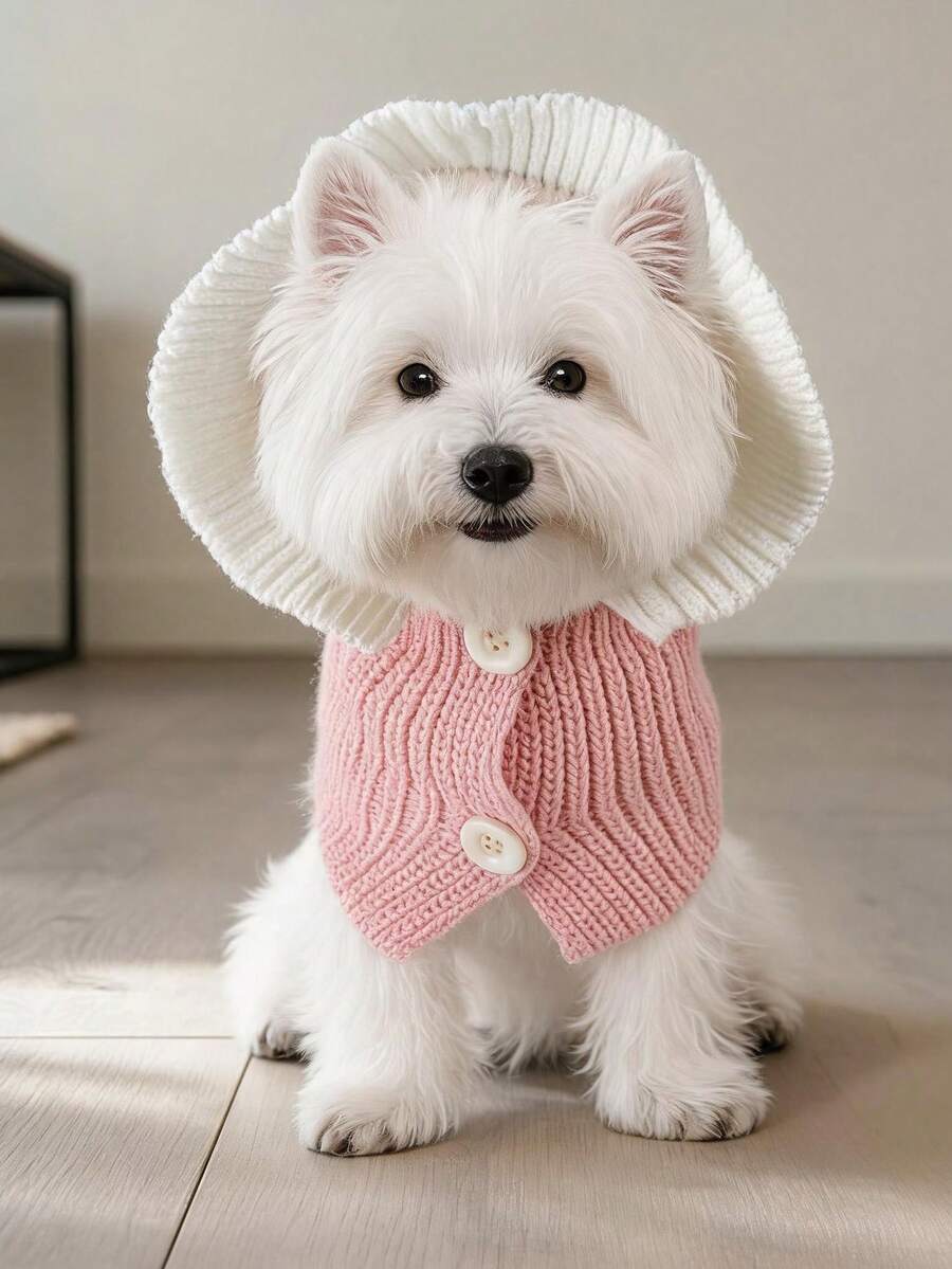PETCIRCLE 1PC Pet Clothes Small Dog Puppy Cat Cute Soft Breathable Not Stuffy Knit Hat With Frill Trim - Pink - Pink - View 1