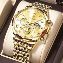 POEDAGAR Luxury Men's Watch, Crafted From Waterproof Stainless‑Steel With Chronograph Function. Fashion‑Exquisite Look, Ideal For Daily Wear And Gifti - Gold - View 12