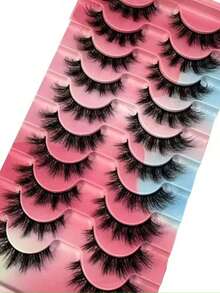 5 Pairs Transparent Stem Natural Style Cross Stripe 3D False Eyelashes, Soft Fluffy Faux Mink Lashes, Suitable For Daily Makeup - Black - View 2