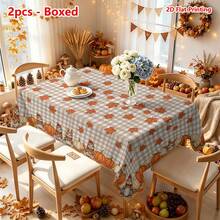 1/2pcs Autumn Tablecloth, Autumn Pumpkin Maple Leaf Plaid Tablecloth, Polyester Material, Suitable For Dining Room, Kitchen, Coffee Table, Dining Table, Picnic, Camping, Country Farmhouse Decor, Thanksgiving Holiday Tabletop Protection And Atmosphere - Multicolor - View 12