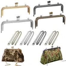 2PCS Square Embossed Metal Bead Hooks + Replaceable Thin Chain, Vintage Metal Clasp Bag Hardware, Handmade DIY Bag Accessories For Crossbody Bag / Evening Bag / Daily Commute Bag - Multicolor - View 7