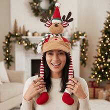 Topi Rajut 3D Dewasa Dekorasi Liburan Natal dengan Desain Kakek, Manusia Salju, dan Rusa Kutub, Cocok untuk Kostum Pesta Natal dan Kehangatan di Luar Ruangan - rusa kutub - View 13