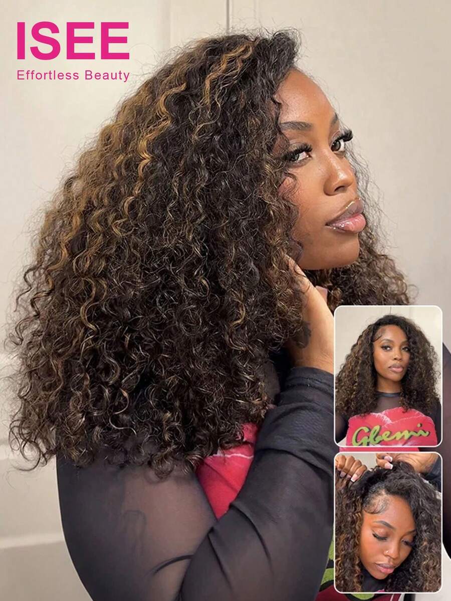 ISEE Hair Wear Go Half Wig Water Wave Flexible Fit 3 In 1 Half Wig With Drawstring Highlight Color Wear And Go Glueless Human Hair Wig 180% Density 14-16 Bob 18-28 Regular Inch Daily Use For Women - S2/30 - View 1