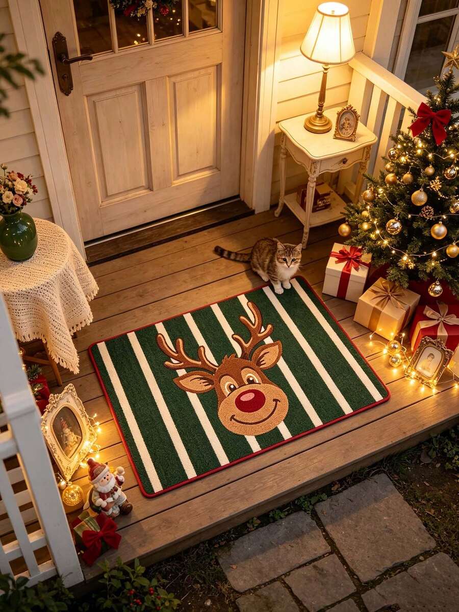 1pc Cartoon Deer Doormat, Small Rug, Welcome Mat, Carpet, Floor Mat, Outdoor Doormat, Kitchen Rug, Home Decor, Front Door Mat, Area Rug, Outdoor Mat, Home Decor, Area Carpet, Garden Rug, Washable Carpet - Multicolor - View 1