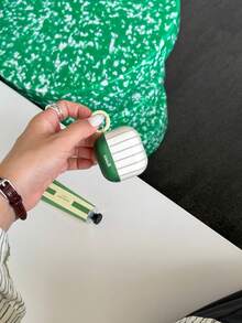 Contrast Green Striped Protective Case For Pods 5, Pro 3, Pods Pro 2, 4th Gen Apple 3 Wireless Bluetooth Earphones, 2nd/3rd Gen, Minimalist, 1/2, Unisex - Green - View 11