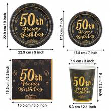 10/20/40/50/60/80 Pcs,50 Years Old Birthday Party Disposable Tableware Set,Black Gold Firework Gift Balloon Print 7 Inch & 9 InchPaper Plates Cup Napkins,Party Table Decor For 50 Years Old Milestone Celebration,Adult Birthday Banquet - Black 50 - View 6