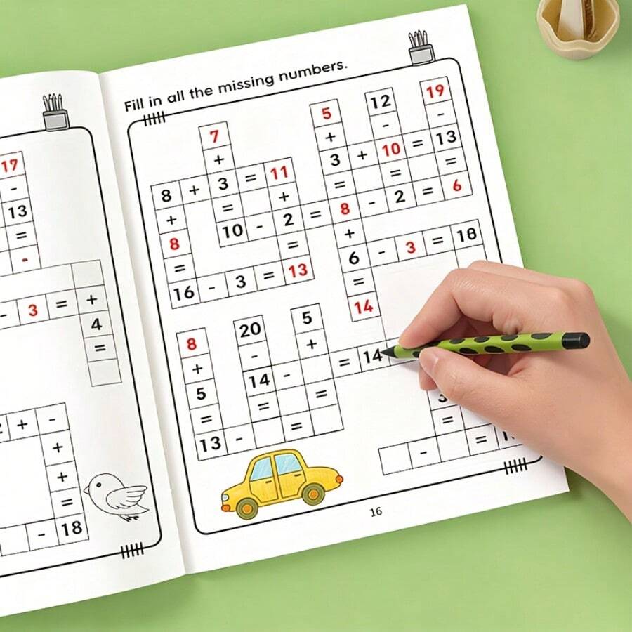 Addition And Subtraction Number Maze Fill-In Game Notebook, 32 Pages Math Calculation Book, Math Operation Practice Workbook, Educational Math Game For Elementary Students, Suitable For Home And Classroom Learning, Learning And Educational Writing Aid - Multicolor - View 1