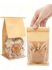 150pcs Small Cookie Bags With Window And Tin Lock, Suitable For Muffins, Snacks, Brownies, Oatmeal - Brown - View 13