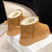 Botas calientes de invierno para mujeres, botas de nieve elegantes y de moda, adorno de cinta en la parte posterior del zapato, suela antideslizante - Camel - Ver 3