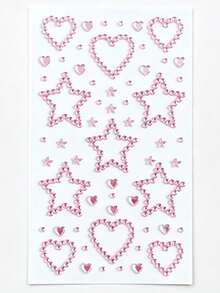1pc Autumn New White & Pink Large/Small Star & Heart Rhinestone Diamond Face Stickers, Y2K European & American Hot Girl DIY Face Decoration, Self-Adhesive Stickers For Face Sticker Shop - Multicolor - View 9