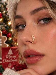 1pc Elegant Sweet High-End Gold Deer Rhinestone Nose Ring, Exquisite Gift For Party And Christmas - Multicolor - View 1
